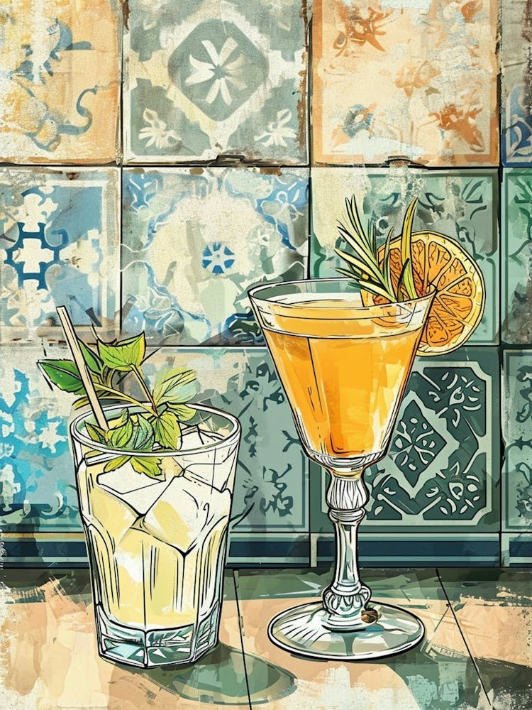 Cocktail Selection With A Mosaic Tile Background