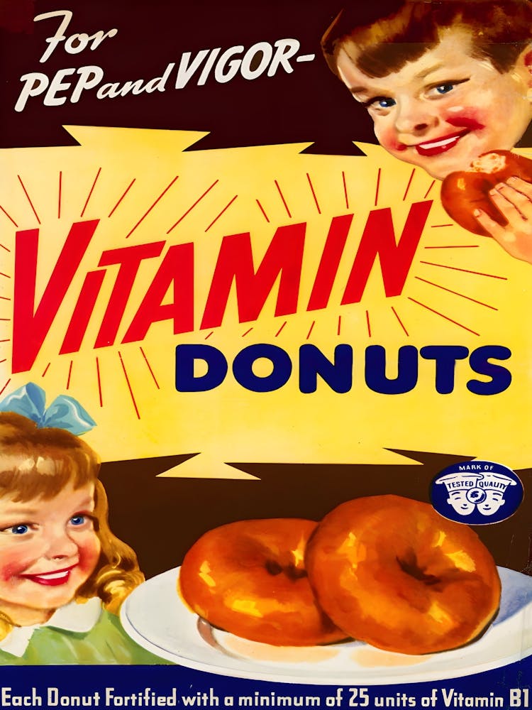 Vitamin Donuts, Funny Vintage Advertising Poster