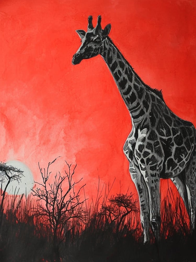 Red Silhouette Giraffe 2