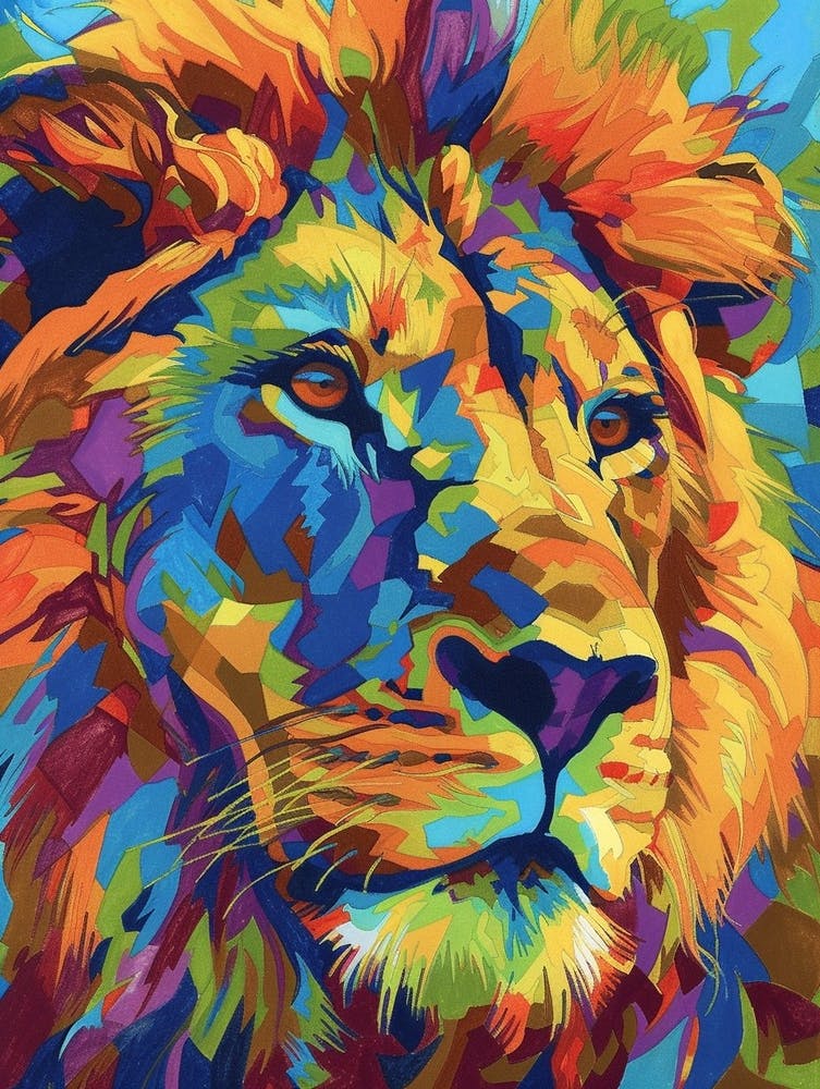 Lion du Transvaal Portrait Gros Plan Peinture Fauviste 2