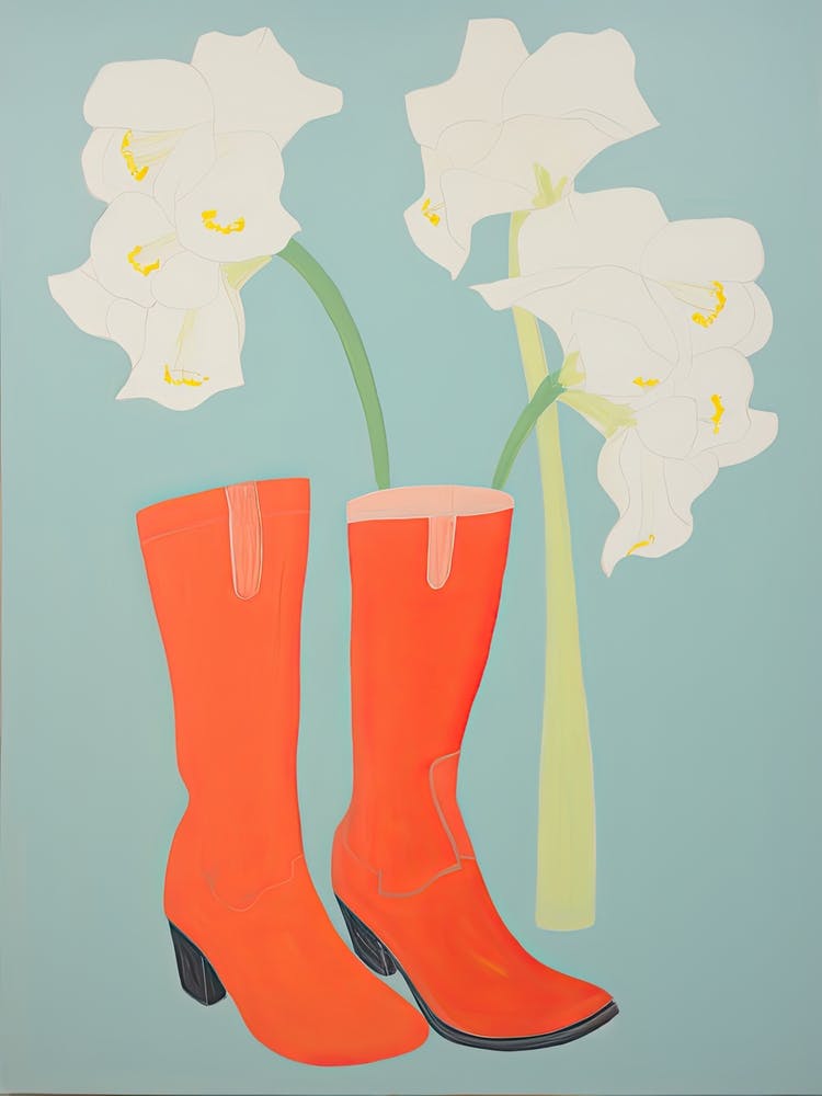 A Painting Of Cowboy Boots With Flowers, Pop Art Style 3