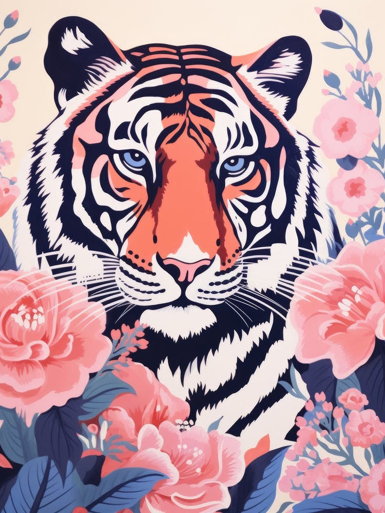 Tiger With Flowers