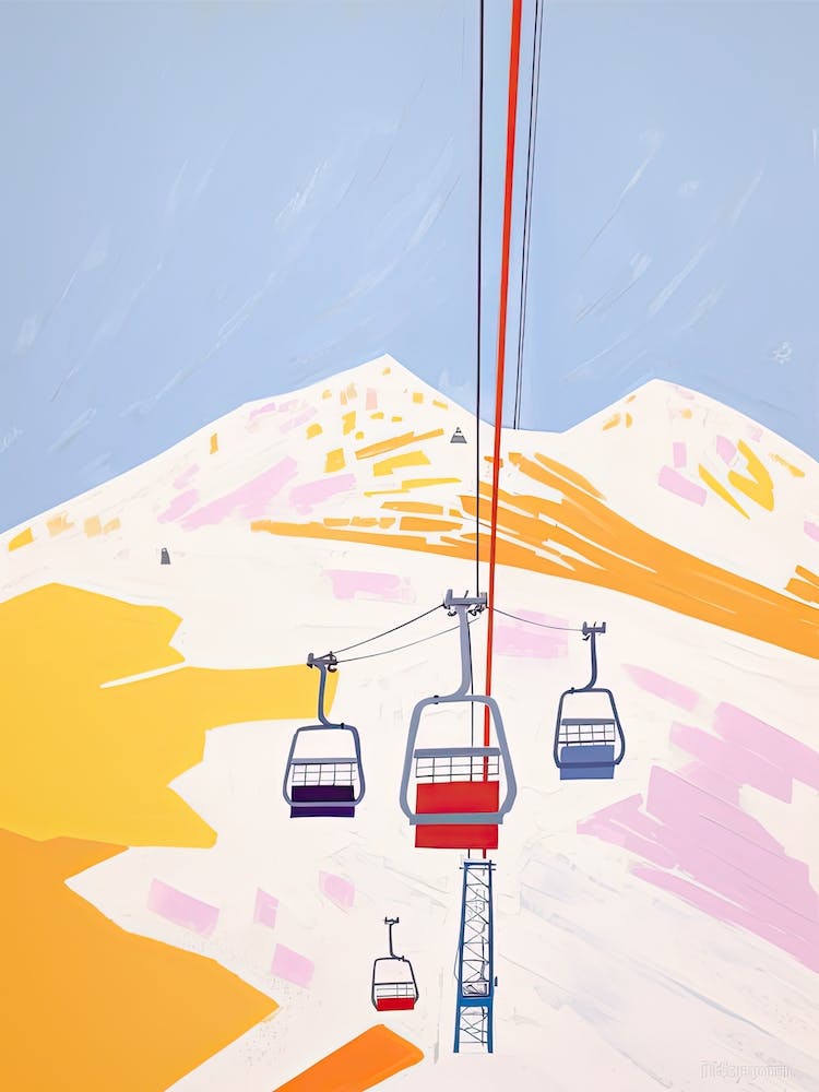Gudauri   Georgia, Ski Resort Pastel Colours Illustration 2