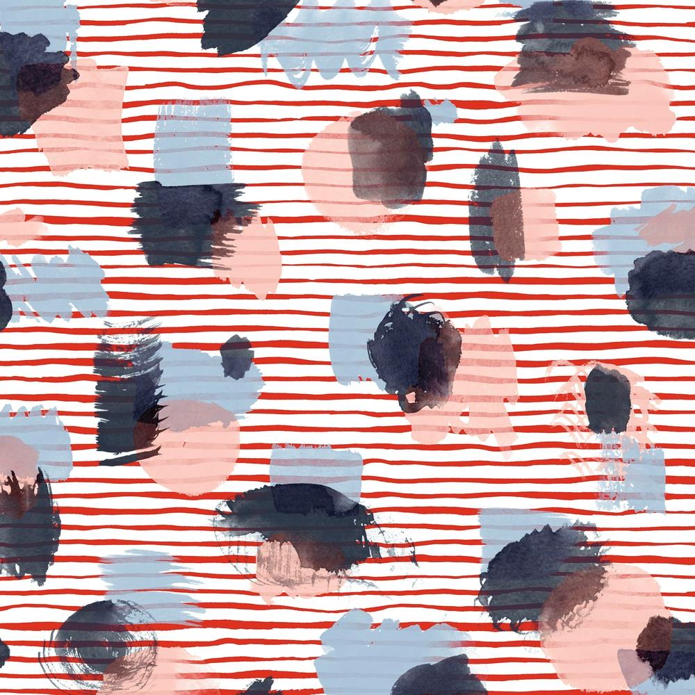 Watercolor Stains Stripes Red Square