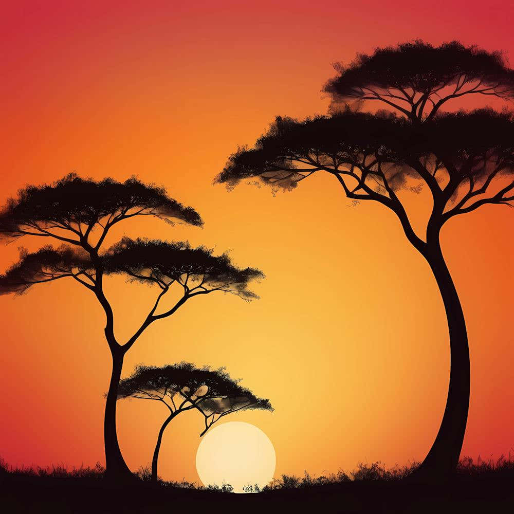 Sunset Silhouette Of Acacia Trees