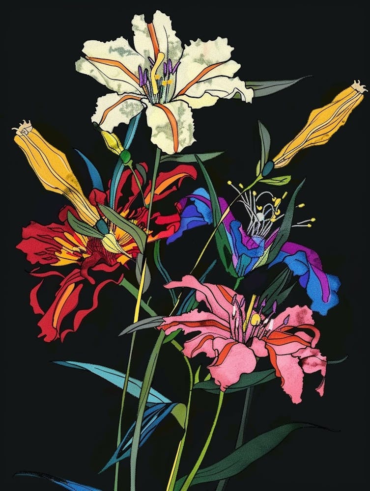 Neon Flowers On Black Bouquet 6