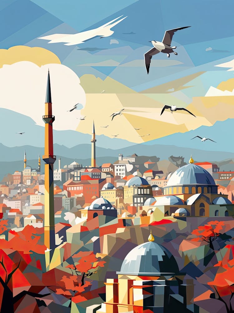 Istanbul, Turkey, Geometric Illustration 1