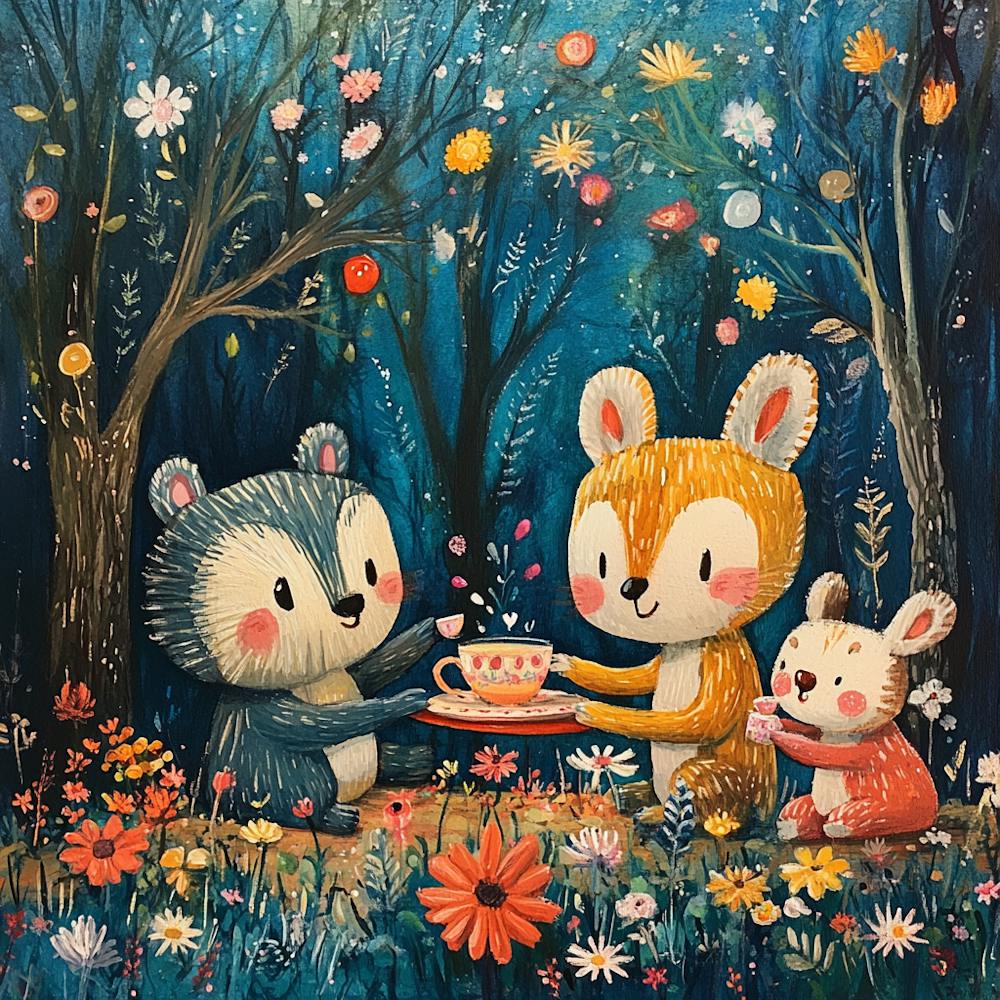 Tea Party Forest Animals Cartoon