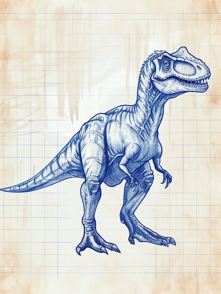 Acrocanthosaurus Dinosaur Blue Print Sketch 1