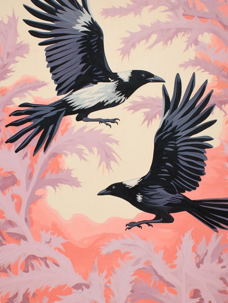 Vintage Japanese Inspired Bird Print Raven 4