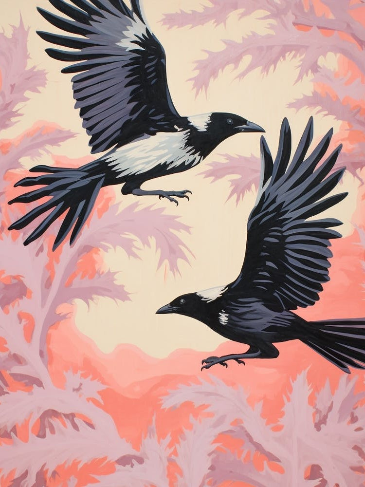 Vintage Japanese Inspired Bird Print Raven 4