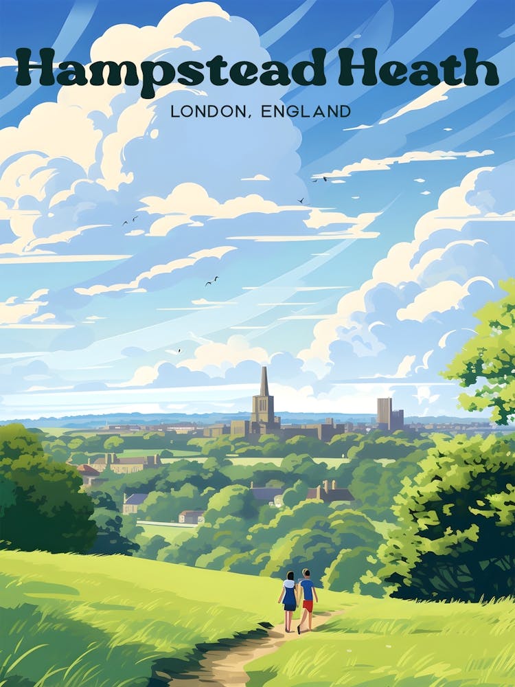 Hampstead Heath London England Nature Landscape Travel Illustration