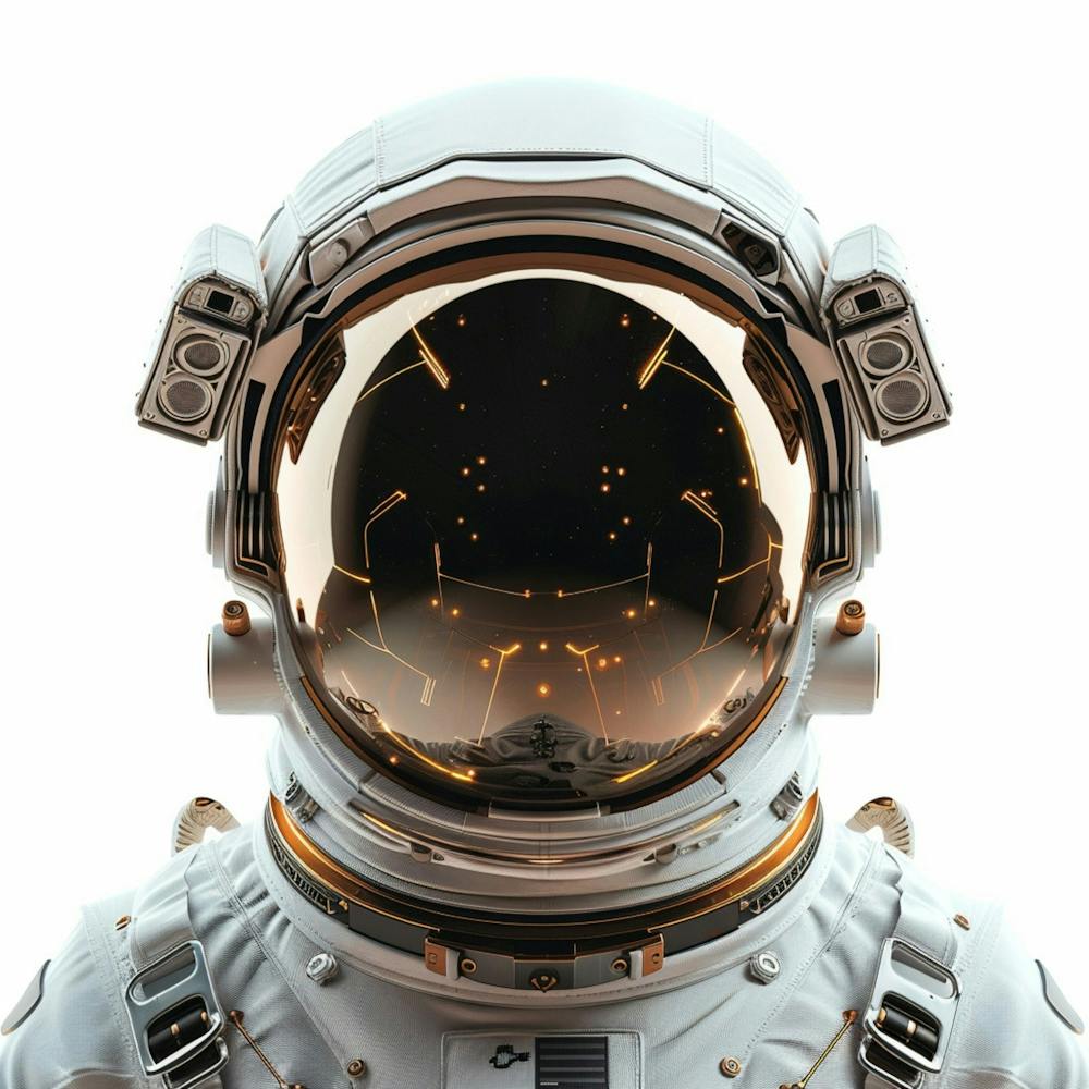 Rendu 3D Unreal, Casque d'Astronaute Futuriste Orienté Vers l'Avant Face à la Caméra à Utiliser Comme Couche NFT, Fond Blanc 2