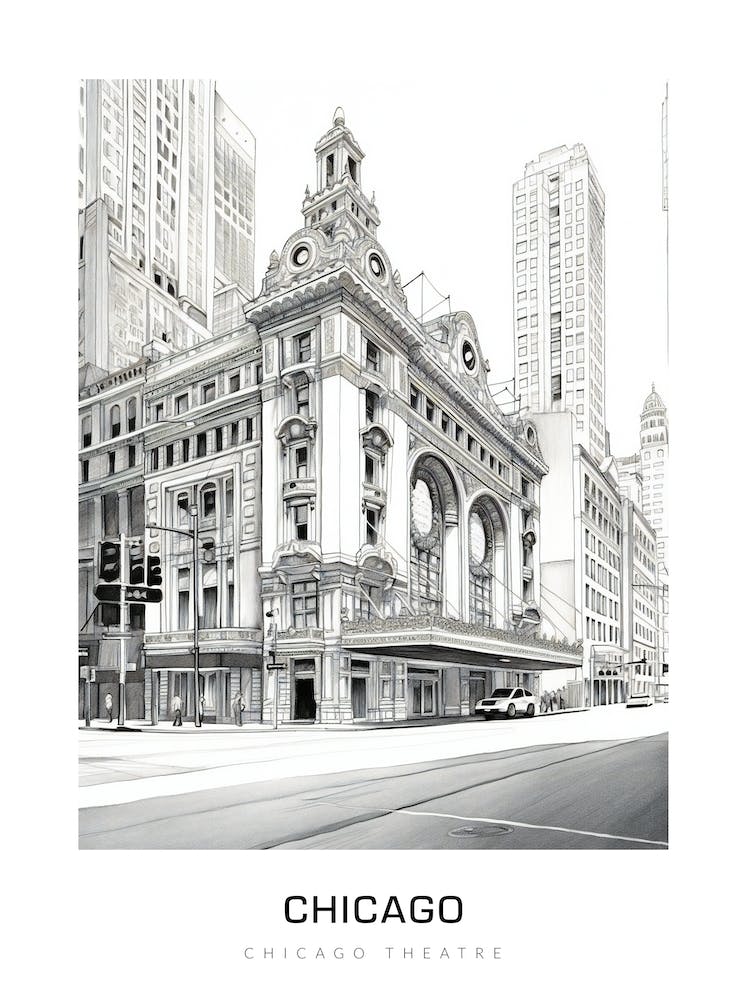 Chicago Theatre 2 Schwarz-Weiß-Poster