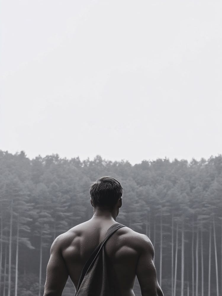 Back View Of A Man In The Forest