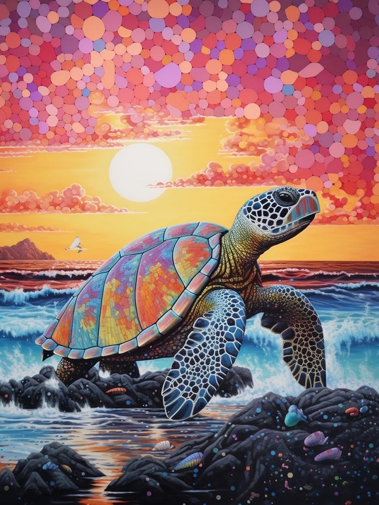 Geometric Sea Turtle On The Beach 1