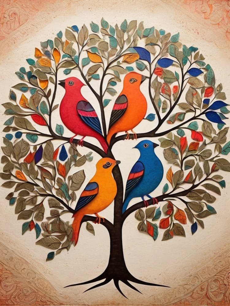 Art Populaire Traditionnel Gond aux Couleurs Vives d'Inde 1 (1)