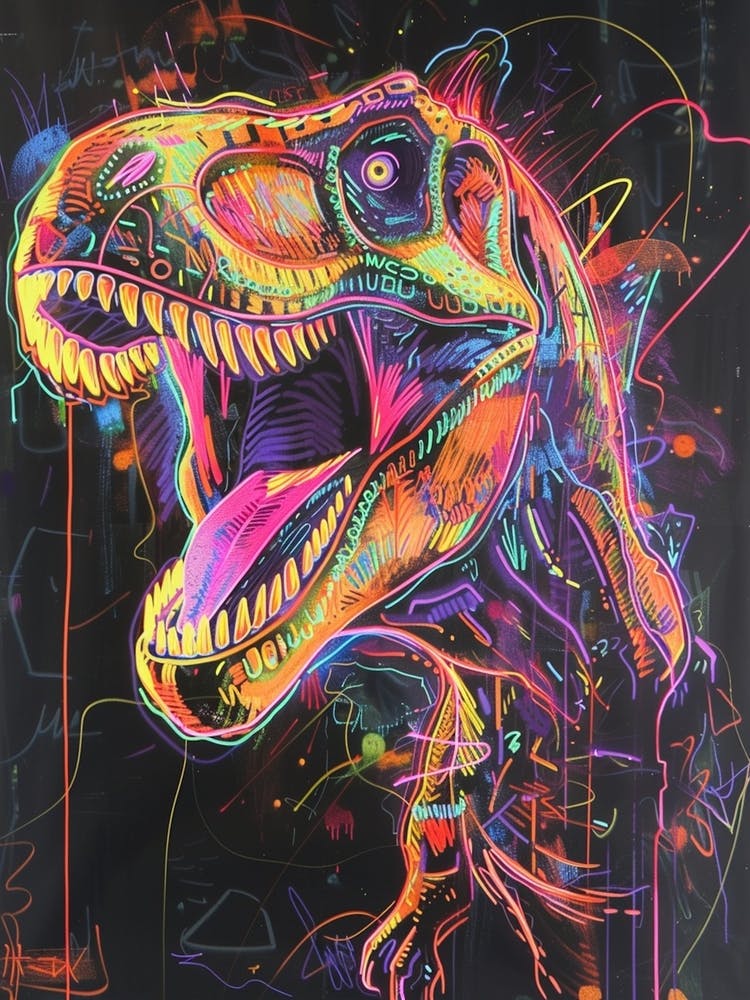 Chalk Neon T Rex Roaring