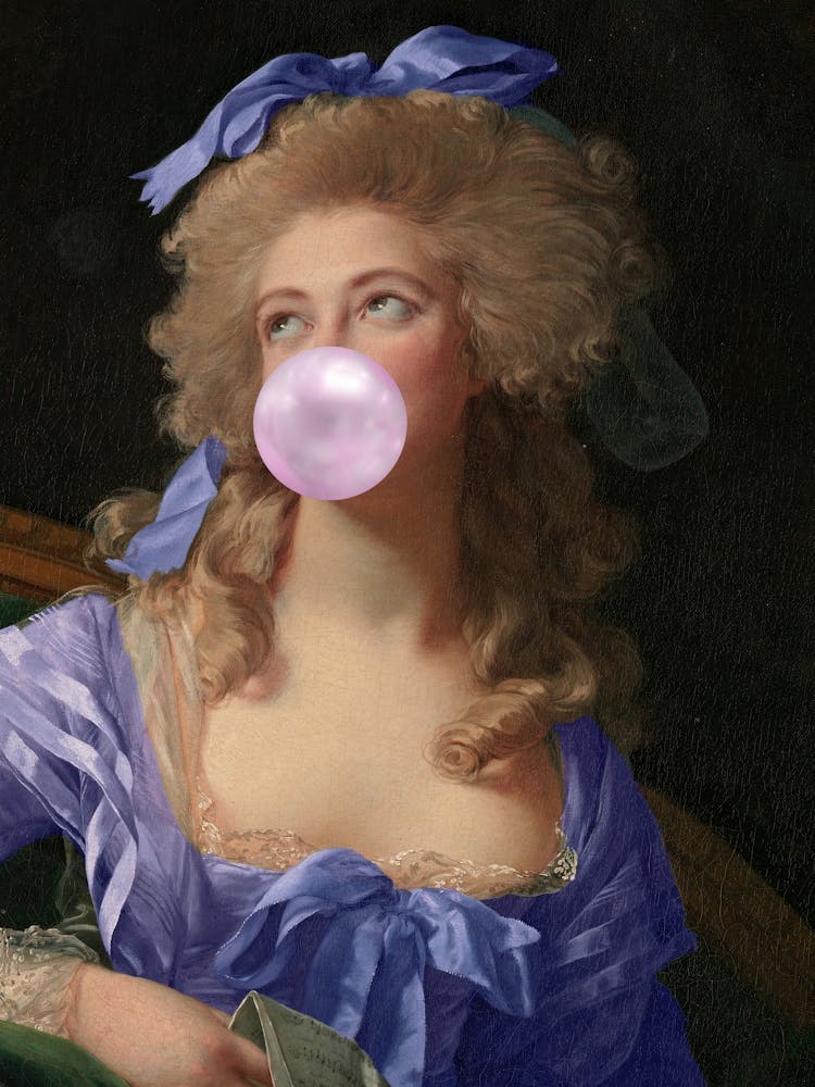 Lady in Blue Dress Blowing A Bubble