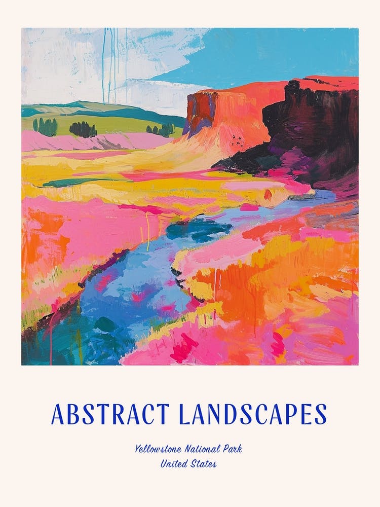 Colourful Abstract Yellowstone National Park 8 Poster Blue