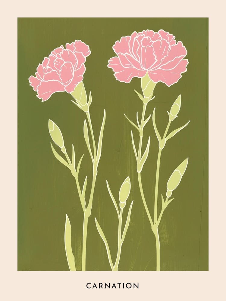 Pink & Green Carnation 5 Flower Poster
