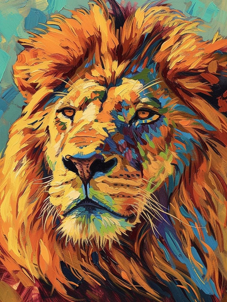 Southwest African Lion Portrait Close Up Fauvist Painting 4