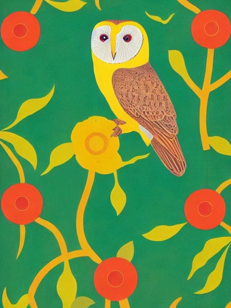 Barn Owl Midcentury Illustration Bird