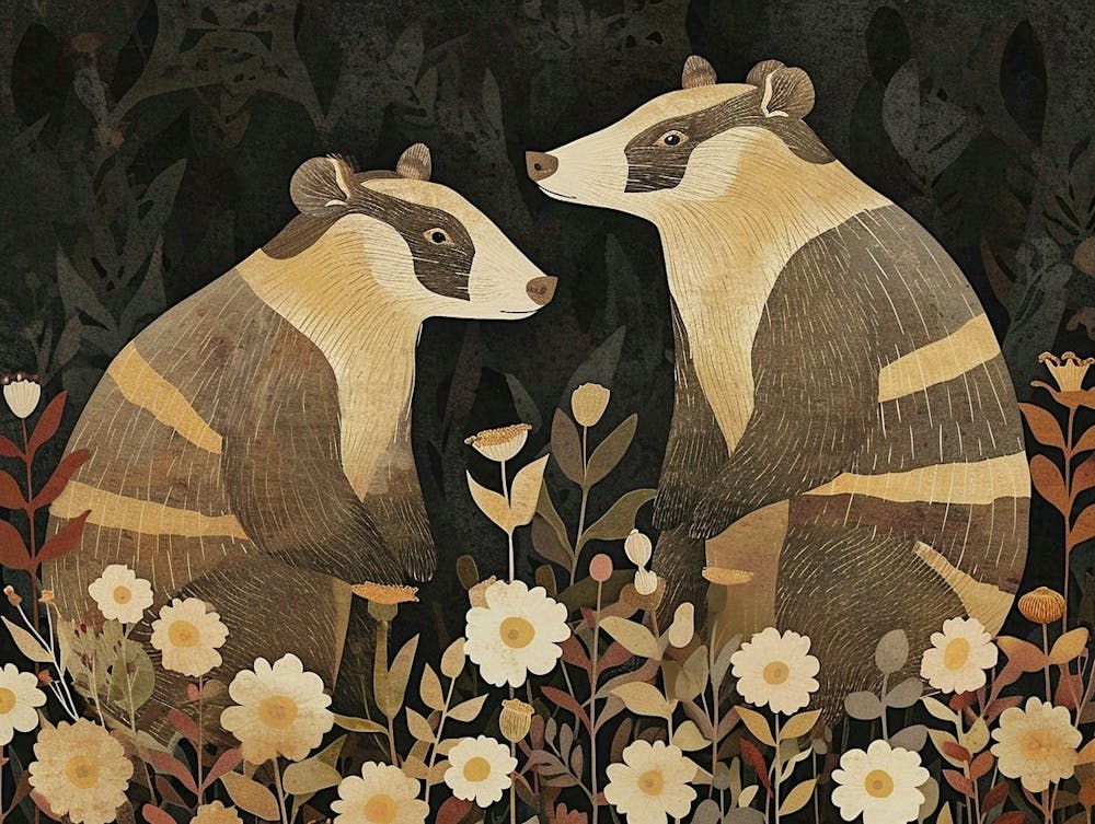 Florale Tierillustration Dachs 1