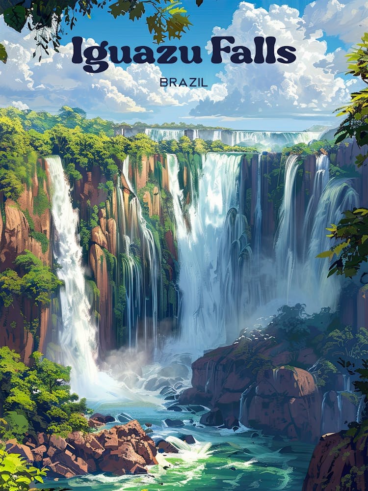 Iguazu Falls Argentina Breathtaking Art Illustration