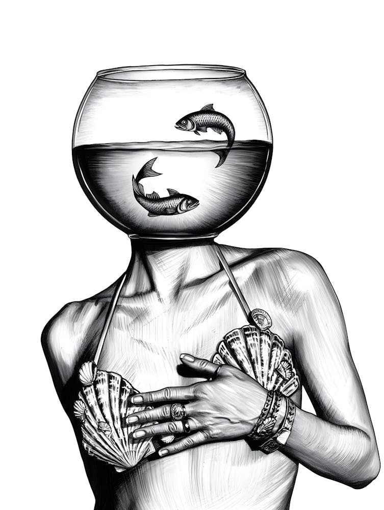 Trapped Thoughts - Striking Fishbowl Head Drawing