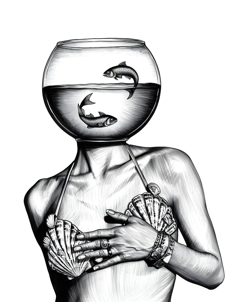 Trapped Thoughts - Striking Fishbowl Head Drawing