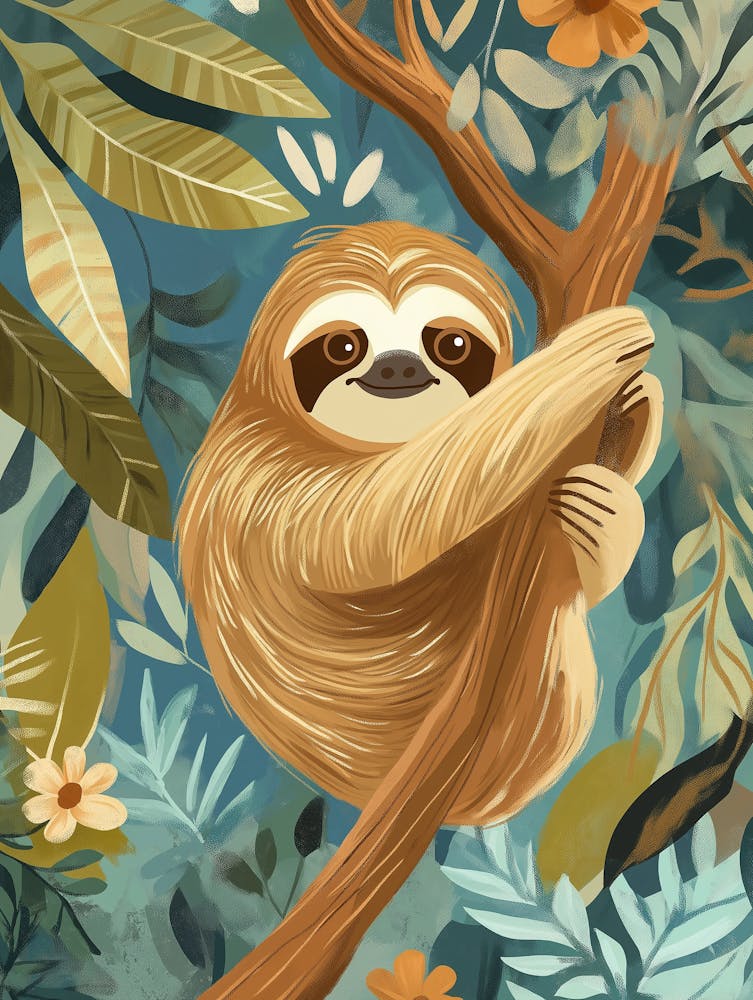 Sloth Hanging Onto A Tree Branch