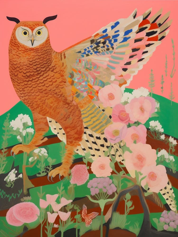Maximalist Bird Painting Great Horned Owl 3