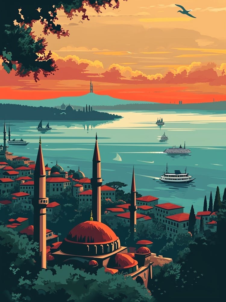 Istanbul Travel Poster Sunset
