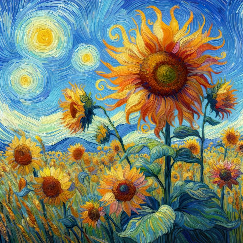 Field of Flowers Starry Night Van Gogh Inspired Art Print by