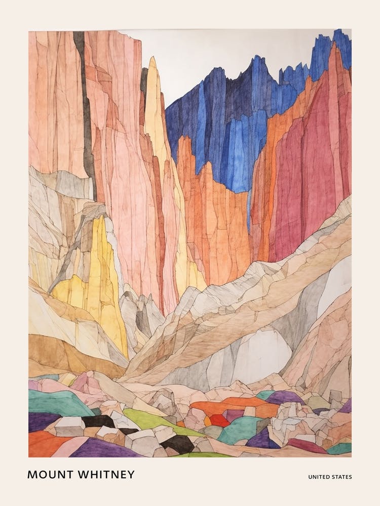 Mount Whitney United States 4 Colourful Mountain Illustration Poster