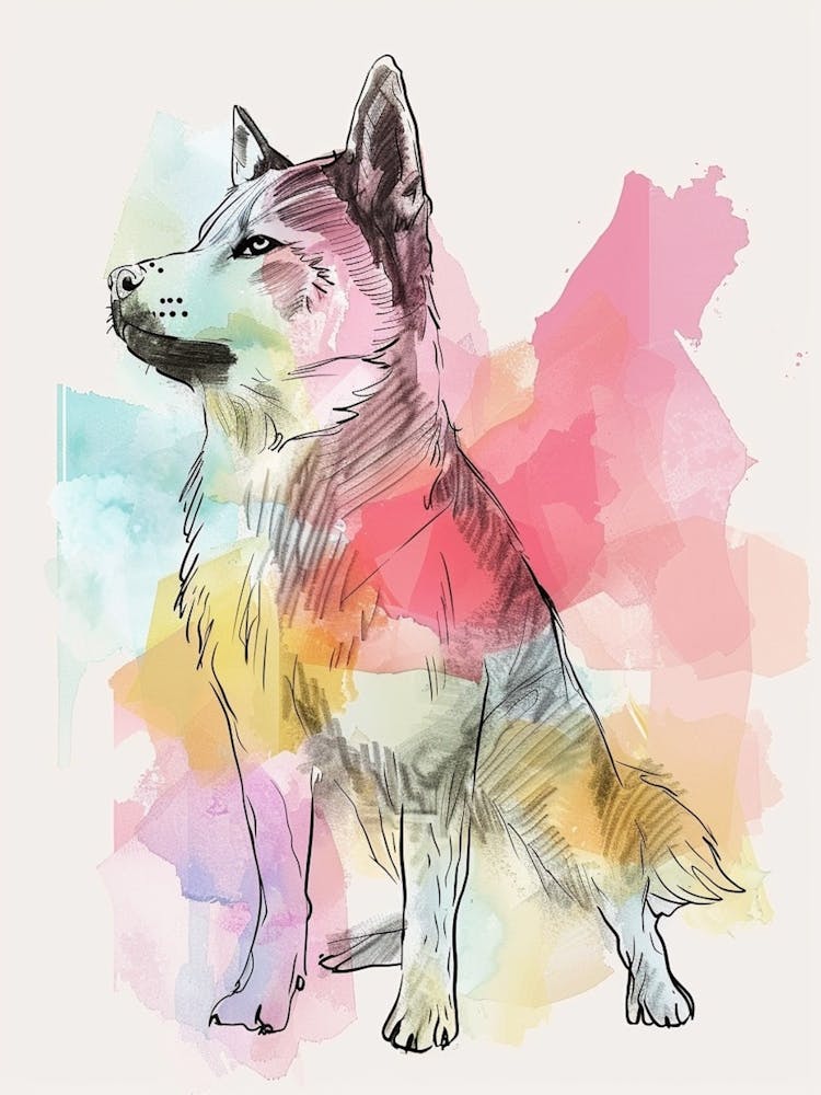 Pastel Norwegian Buhund Dog Line Illustration 2