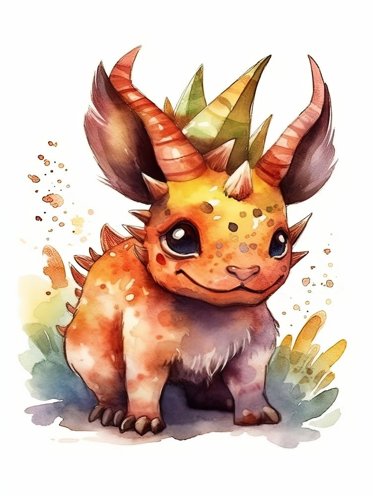 Styracosaurus Cute Dinosaur Watercolour 2