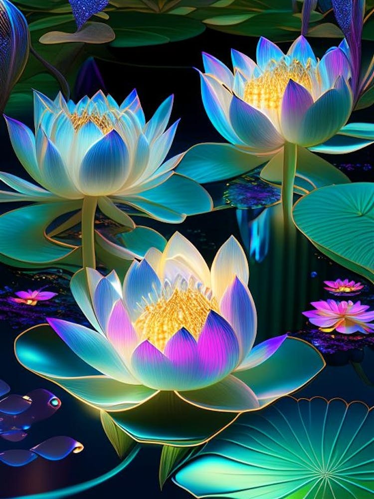 Fleurs de Lotus dans un Jardin Holographique 3