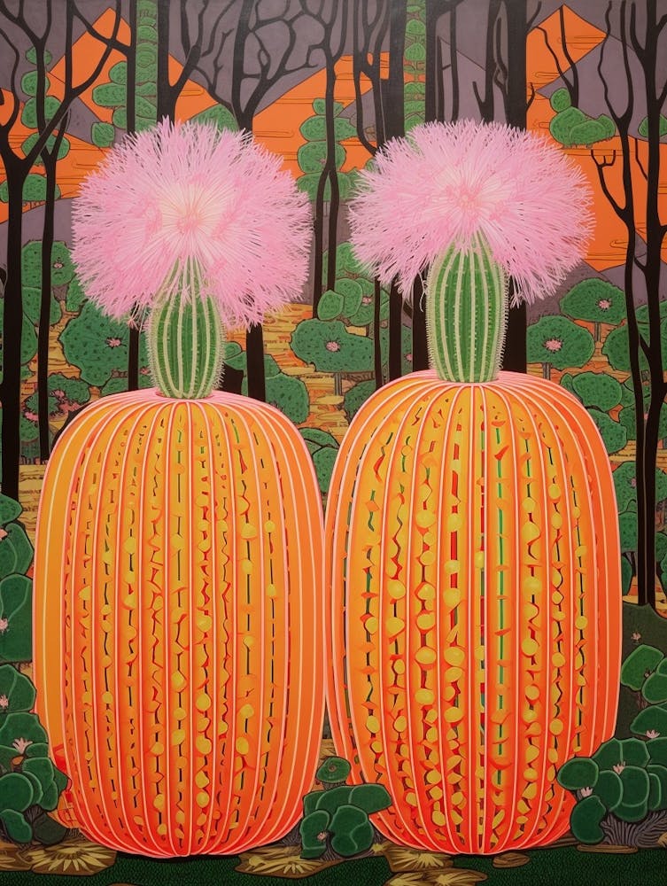 Mexican Style Cactus Illustration Barrel Cactus 2