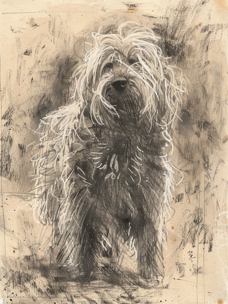 Komondor Dog Charcoal Line 2