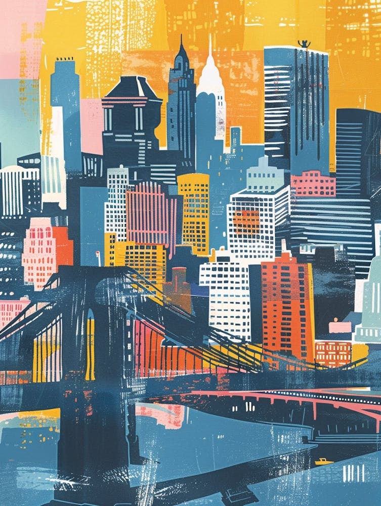 Staten Island New York Colourful Silkscreen Illustration 1