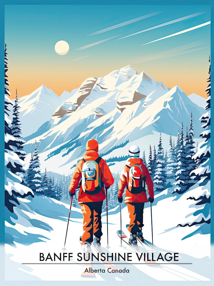 Banff Sunshine Village   Alberta Canada, Ski Resort Poster Illustration 2