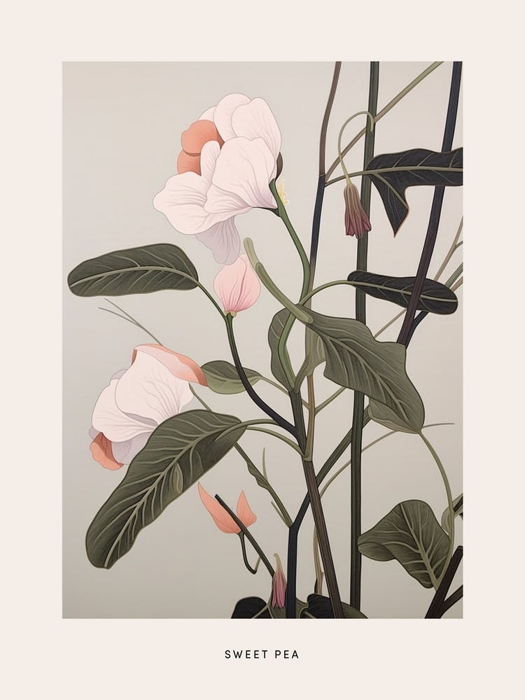 Flower Illustration Sweet Pea 1 Poster