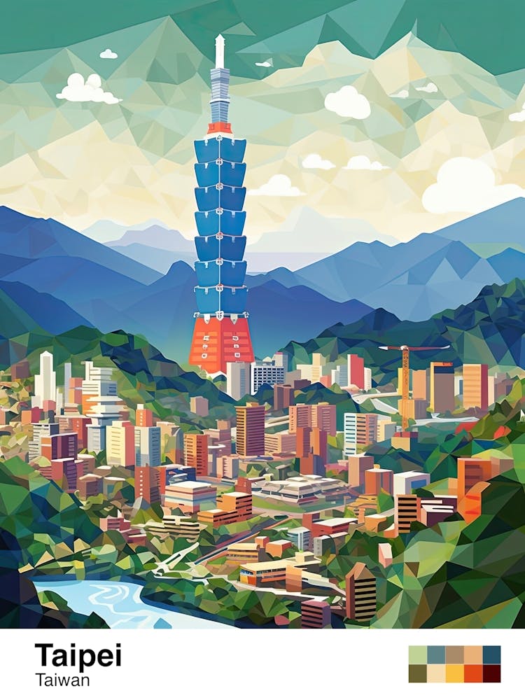 Taipei,Taiwan, Illustration Géométrique 4 Affiche