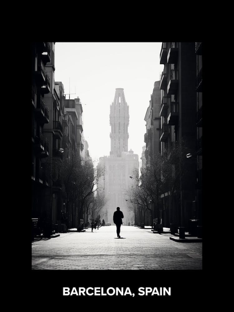 Poster Of Barcelona, Spain, Mediterranean Black And White Photography Analogue 2
