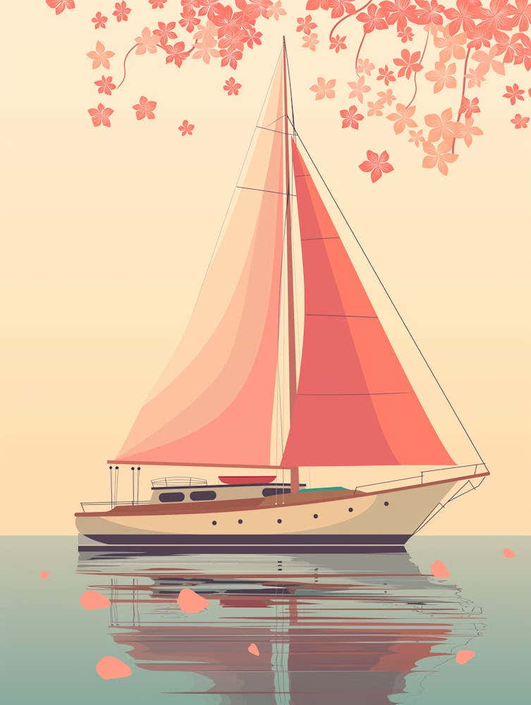 Sailing Boat With Cherry Blossoms