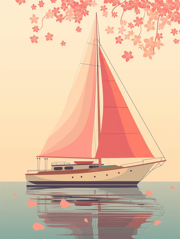 Sailing Boat With Cherry Blossoms