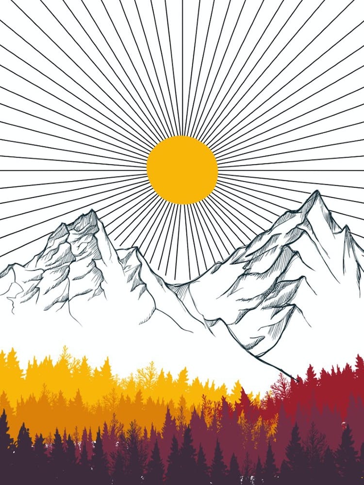 Autumn Mountain Landscape With Sun