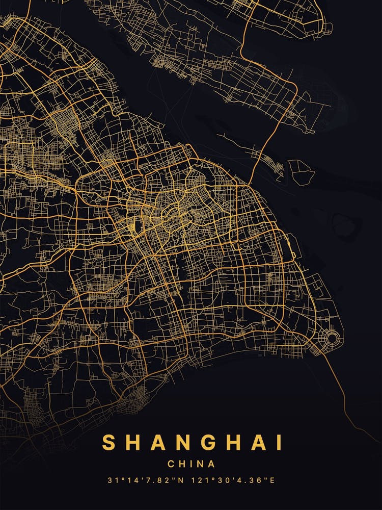 Shanghai China Black And Gold Map